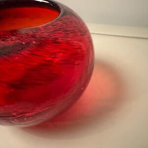 Super Rare swirl Elegant Ruby Red Glass Vase Candle Holder Heavy Many Toned